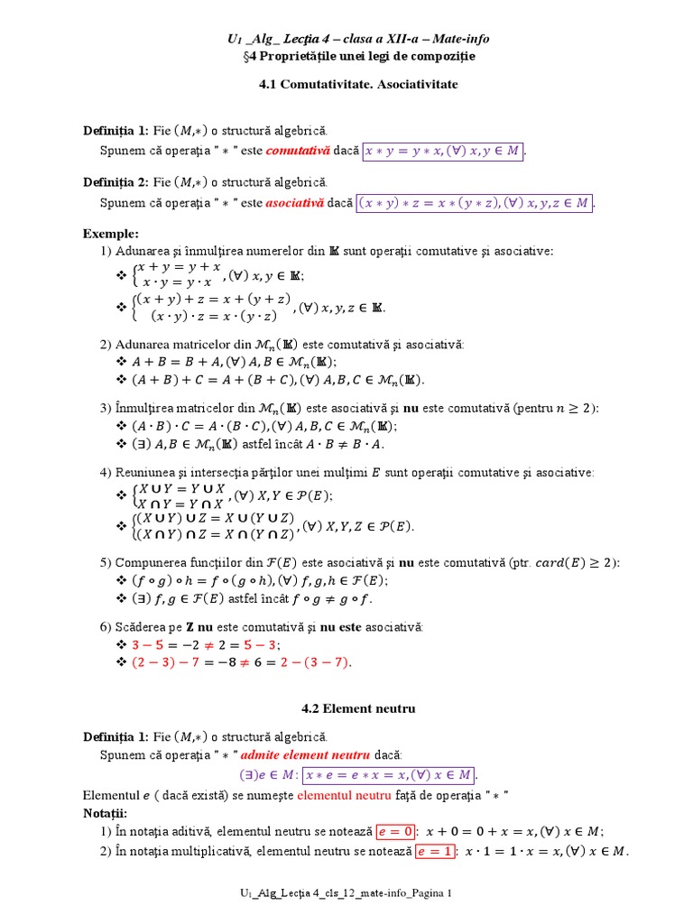 U1 - Alg - Lectia 4 - Cls - 12 - Mate-Info | PDF