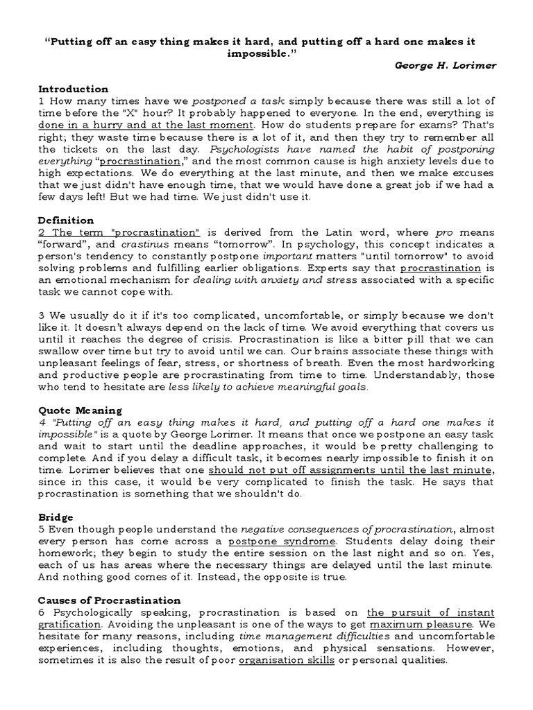 English Presentation Text Procrastination | PDF | Professional Skills ...