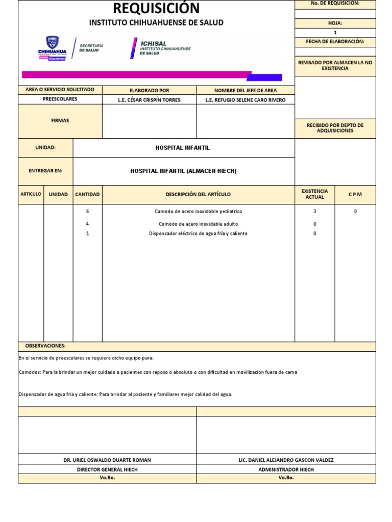 Requisición de Equipos para Hospital Infantil | PDF