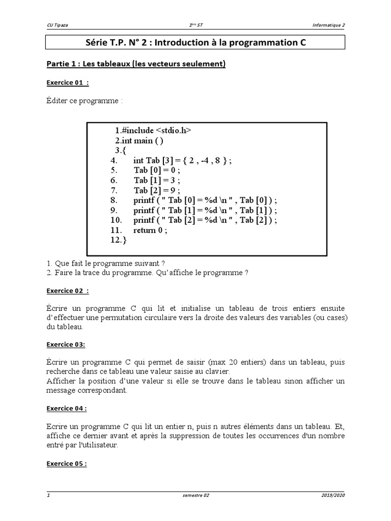 Programmation C : Tableaux et chaînes | PDF | Ordinateurs
