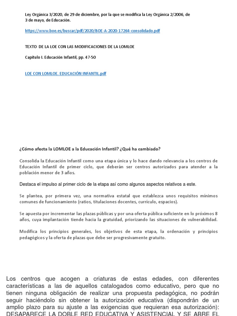 Cambios en Educación Infantil LOMLOE | PDF | Plan de estudios | Evaluación