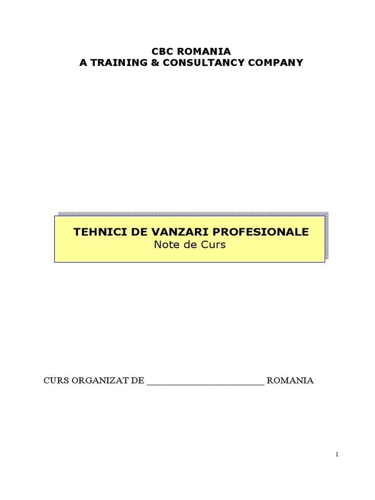 Tehnici de Vanzari Profesionale | PDF