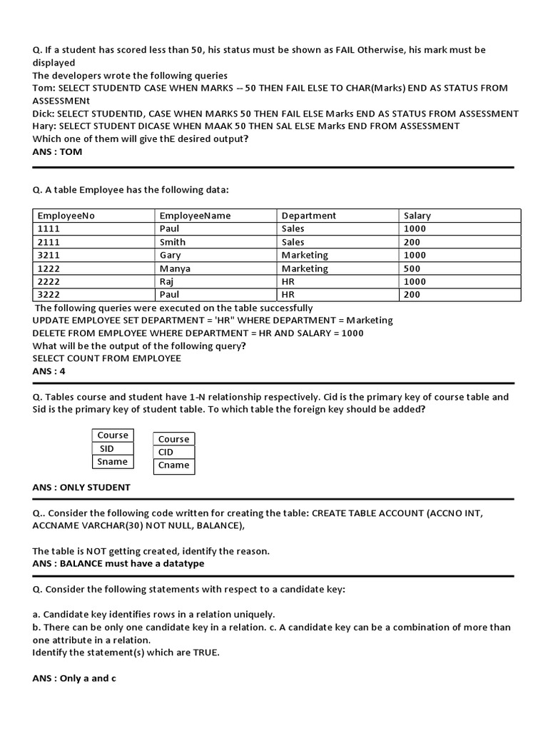 SQL Query Analysis and Answers | PDF | Cloud Computing | Databases