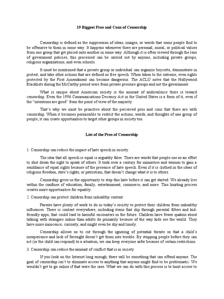 19 Biggest Pros and Cons of Censorship PDF Censorship Identity Theft