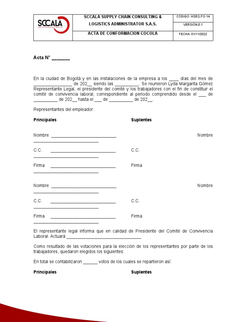HSEQ - FO-14 Acta de Conformación COCOLA | PDF | Gobierno | Elecciones
