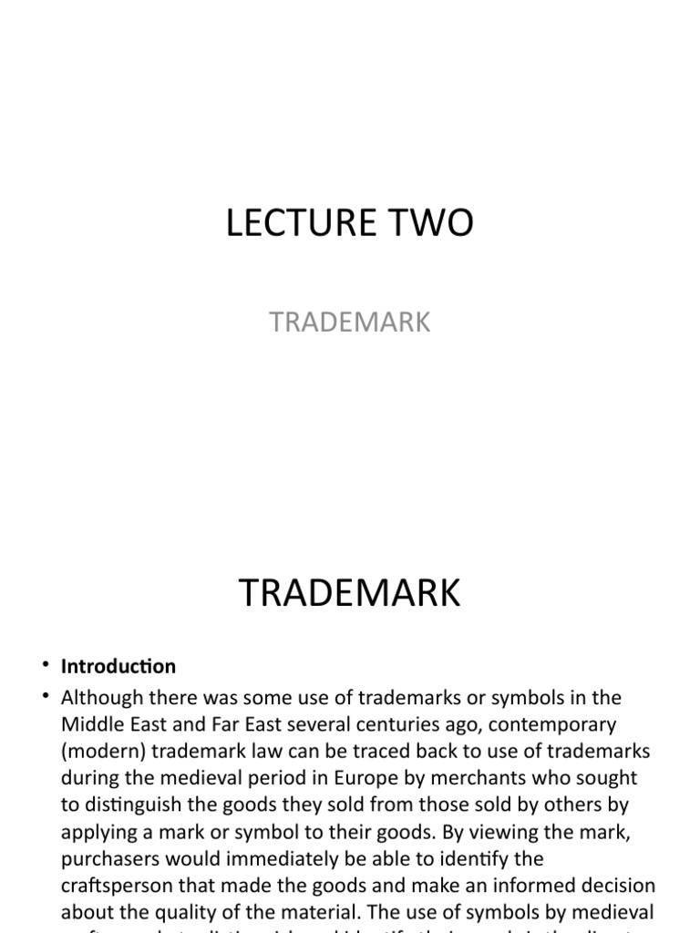 Lecture TwoTrademark PDF Trips Agreement Trademark