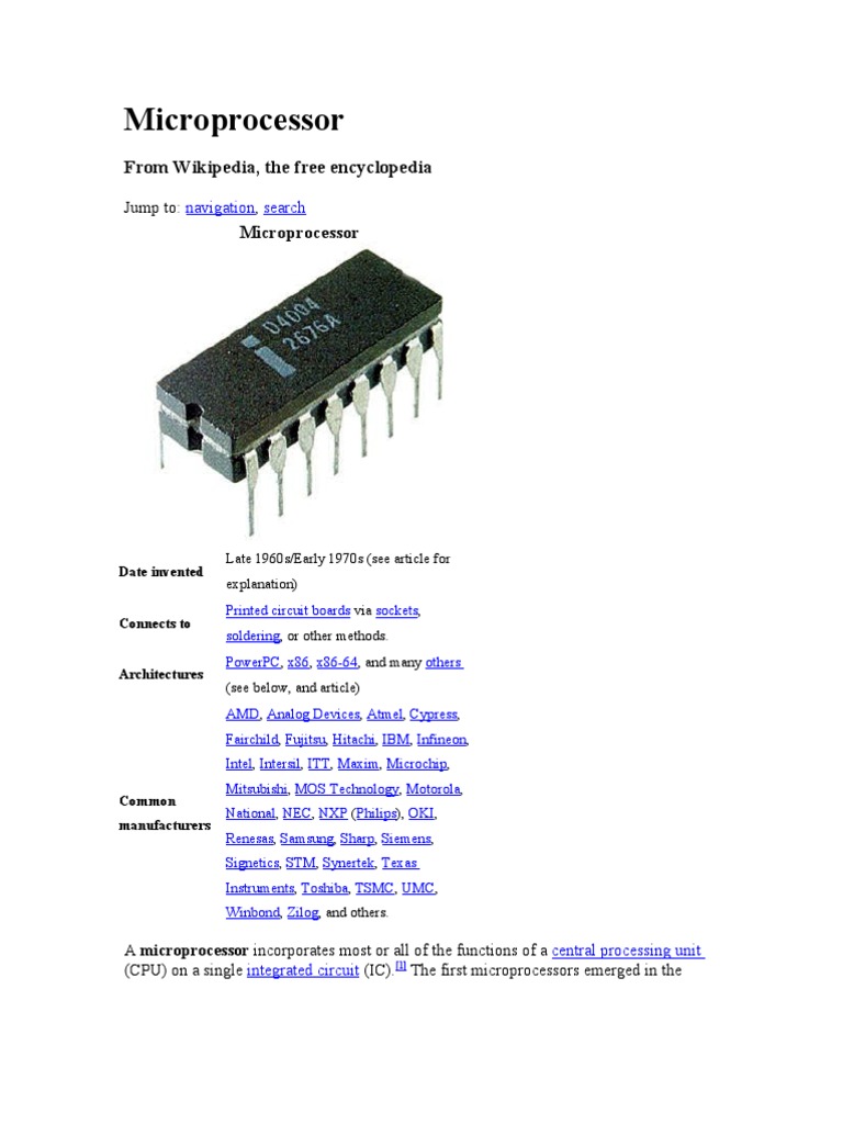 Microprocessor From Wikipedia, The Free Encyclopedia PDF