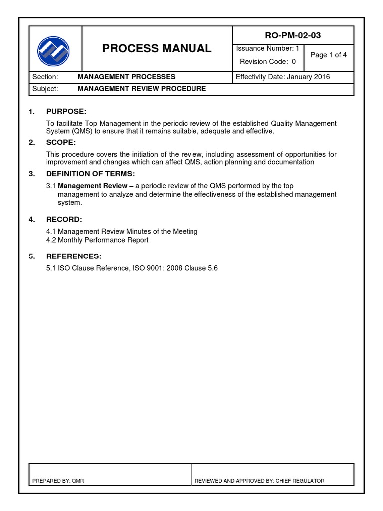 Management Review Procedure Overview | PDF | Quality Management System ...