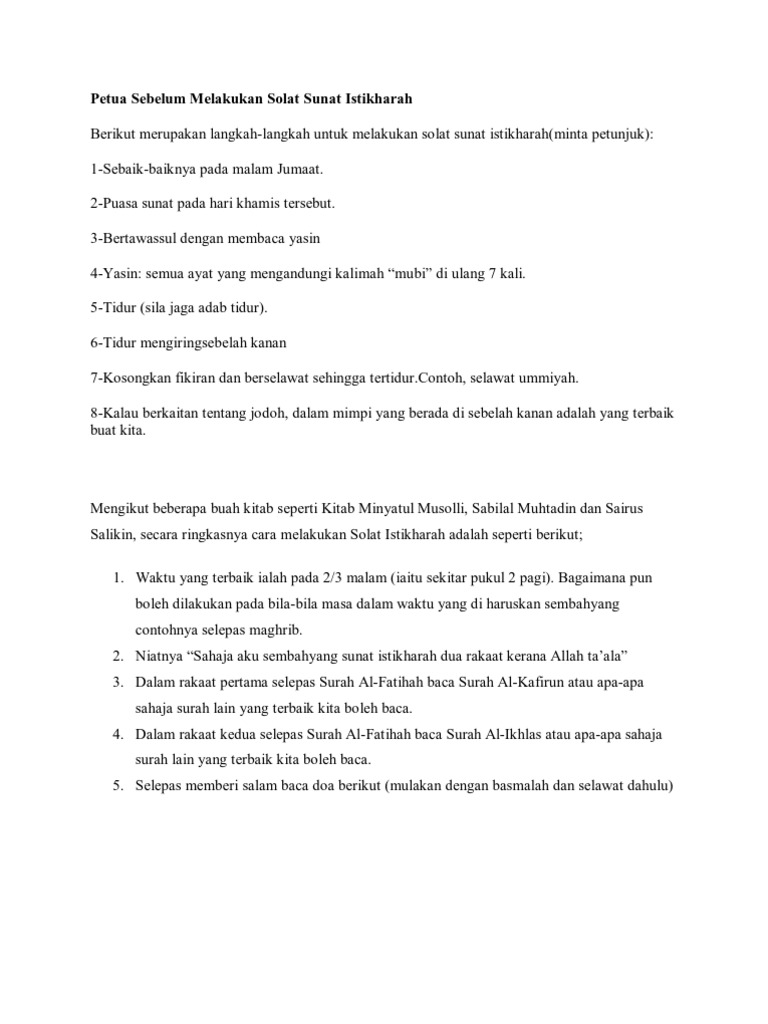 Petua Sebelum Melakukan Solat Sunat Istikharah