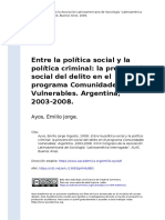 Ayos, Emilio Jorge (2009) - Entre La Política Social y La Política Criminal La Prevención Social Del Delito