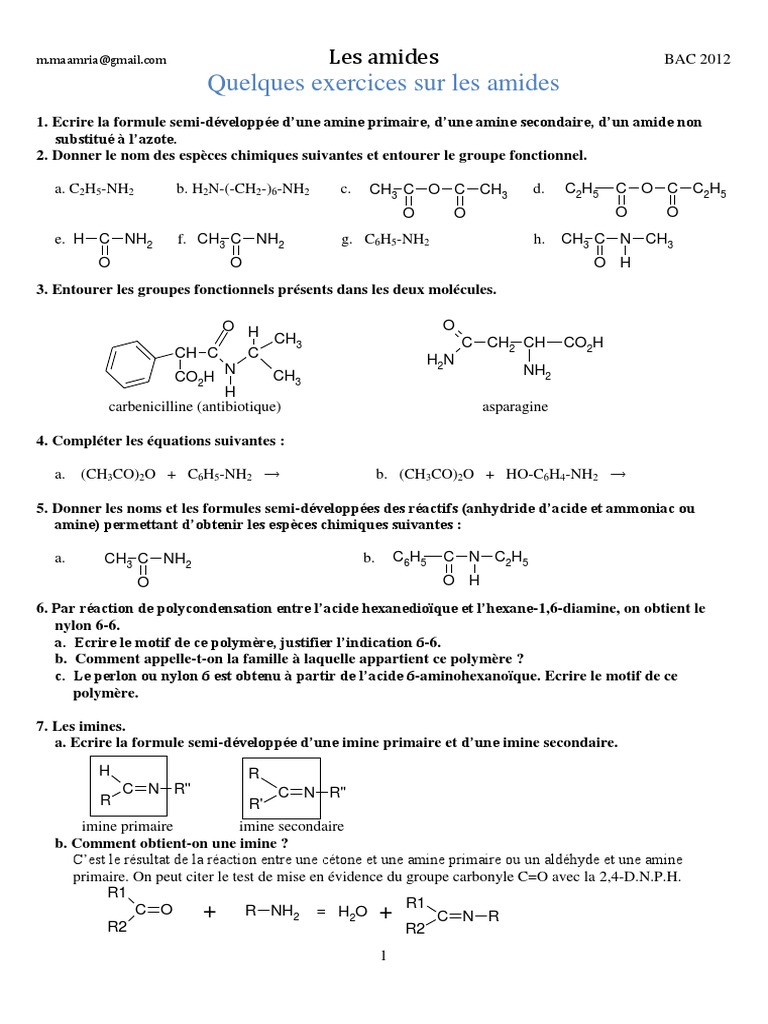 Exercices sur les amides et amines | PDF | Amide | Cétone