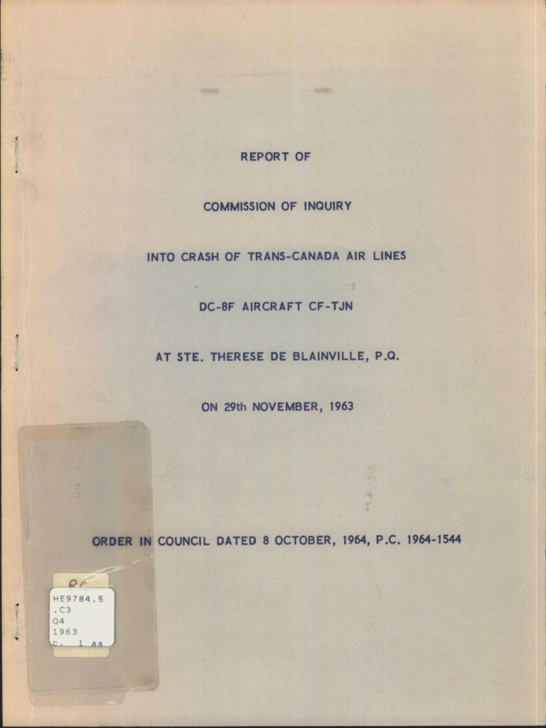 Inquiry Report Trans Canada Flight 831 Crash Pdf Aircraft Flight 