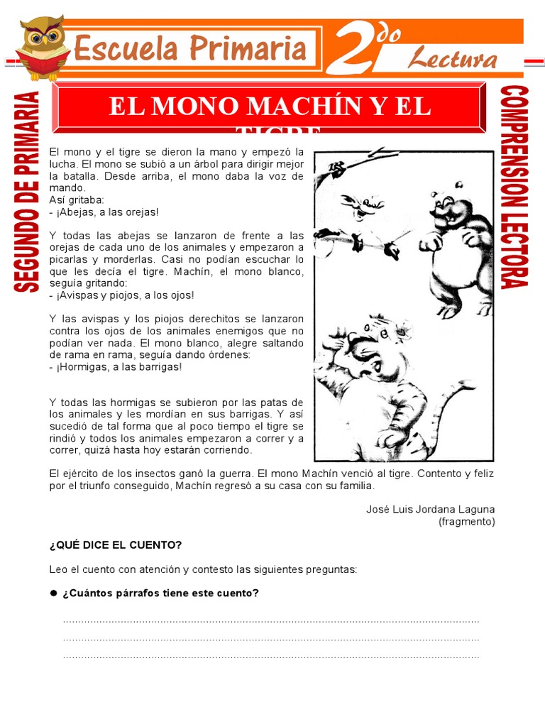El mono Machín y el tigre: fábula | PDF