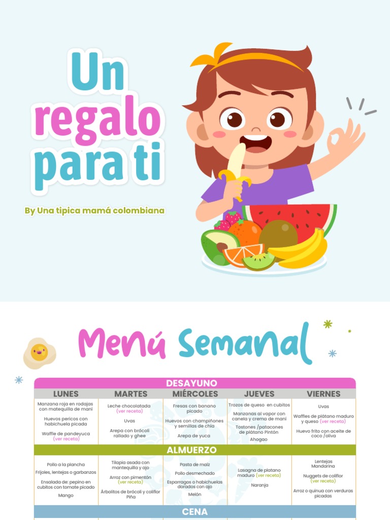 Menu Una Semana para Niños Con Recetas | PDF | Cocina occidental ...