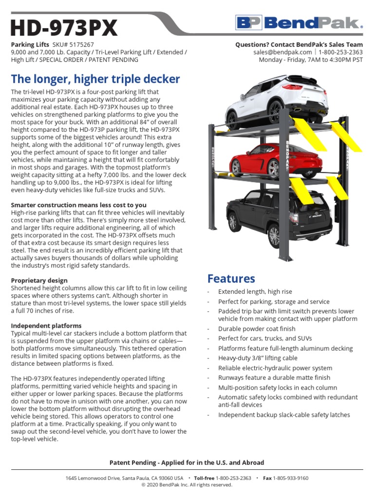 HD 973PX Four Post Multi Level Parking Lift 5175267 BendPak | PDF ...