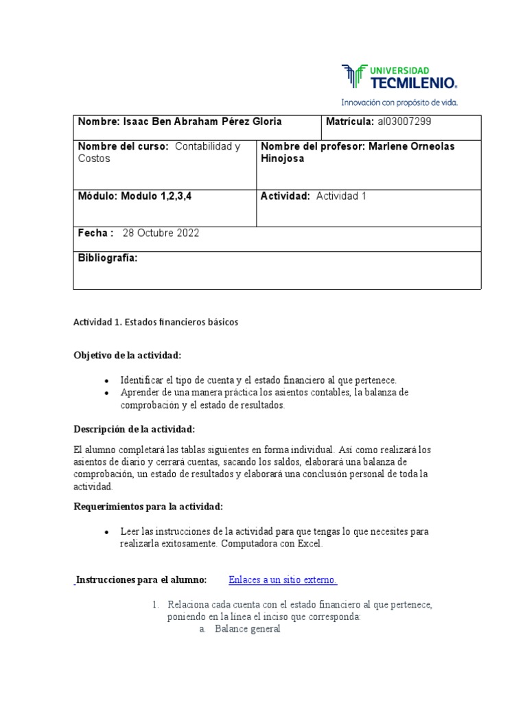 Actividad 1 De Contabilidad Pdf Contabilidad Hoja De Balance