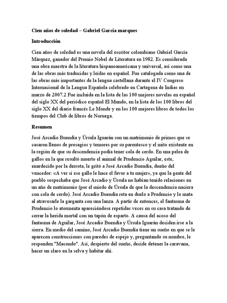 Cien A os de Soledad Resumen - 1673942357