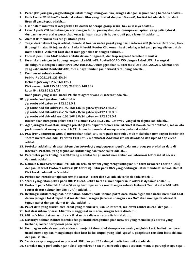 Contoh Soal-Soal Mikrotik | PDF