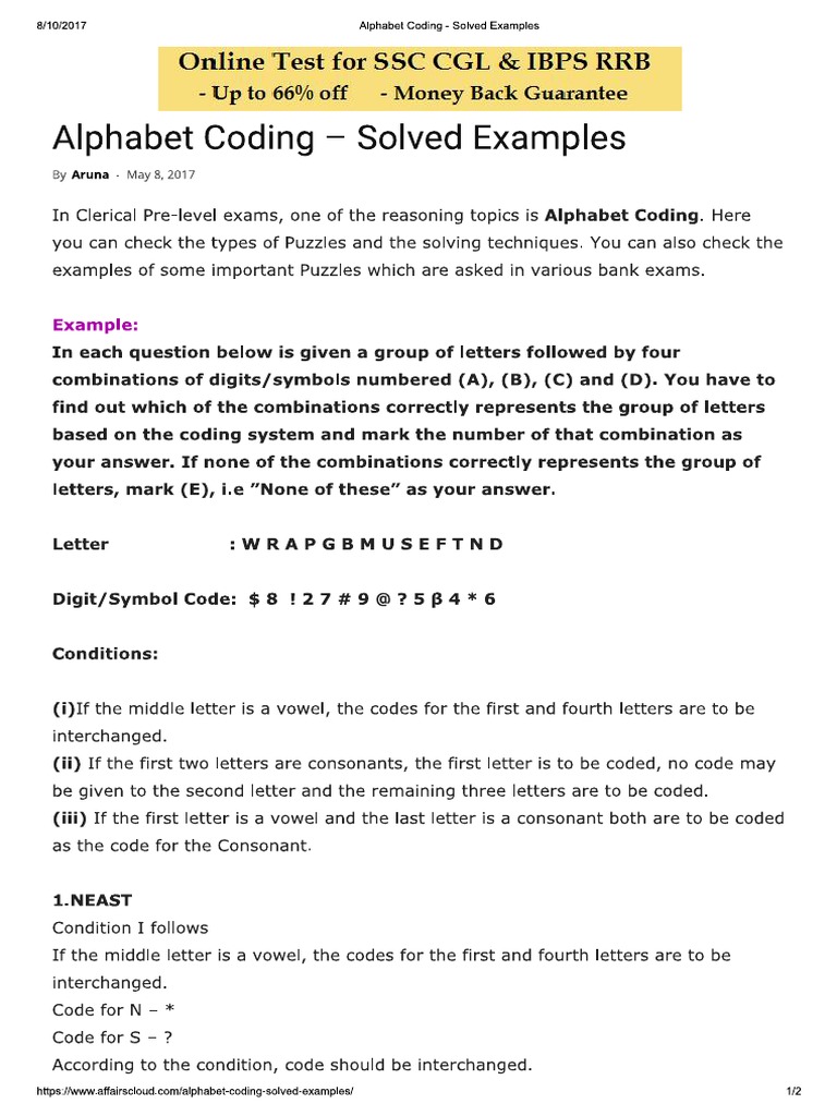 Alphabet Coding - Solved Examples | PDF