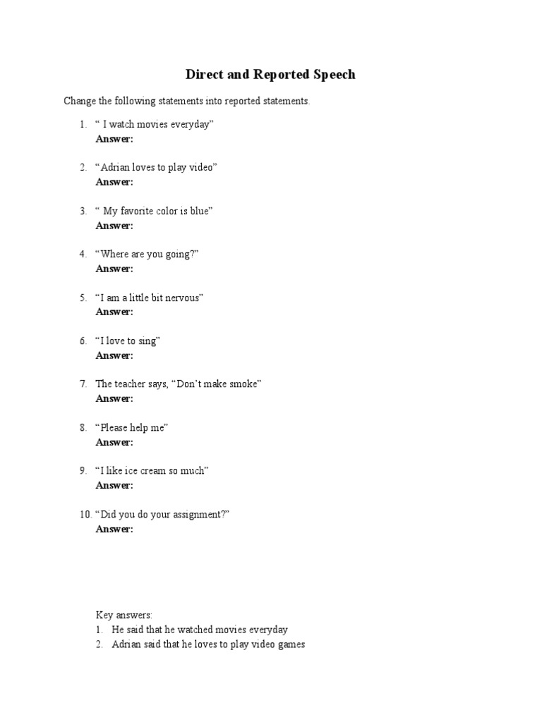 Direct and Reported Speech Exercises | PDF