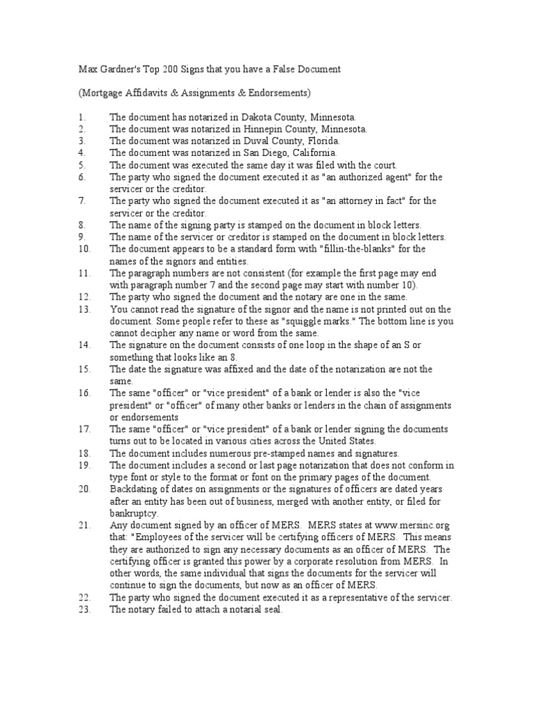 200 Ways To Know You Have False or Forged Documents - Max Gardner | PDF ...