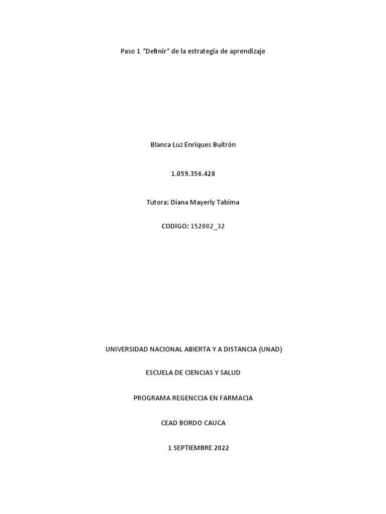 Paso 1 "Definir" de La Estrategia de AprendizajeBlanca Enriquez PDF