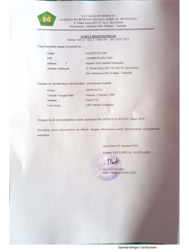 Surat Rekomendasi | PDF