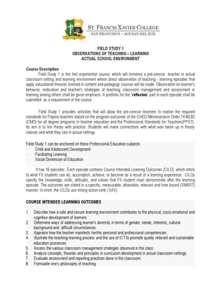 Field Study Guidelines PDF Teaching Method Learning
