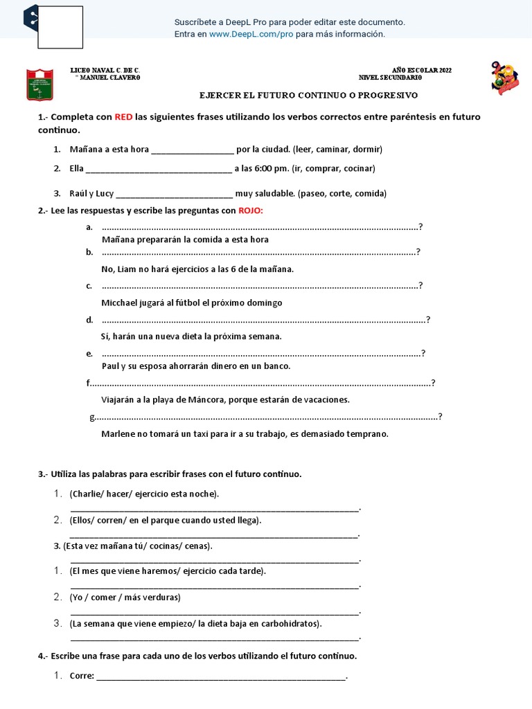 Ejercicios de Futuro Continuo en Inglés | PDF