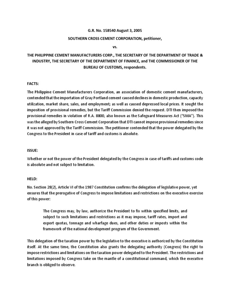 21 Southern Cross Cement Corporation V Cement Manufacturers