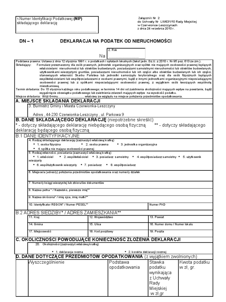 Numer Identyfikacji Podatkowej (NIP) Składającego Deklarację PDF