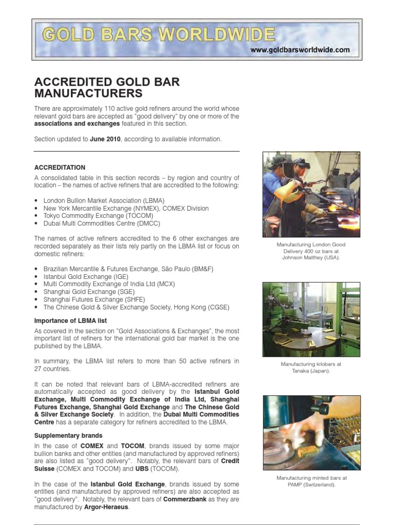 Gold Bar Manufacturers | PDF | New York Mercantile Exchange | Noble Metals
