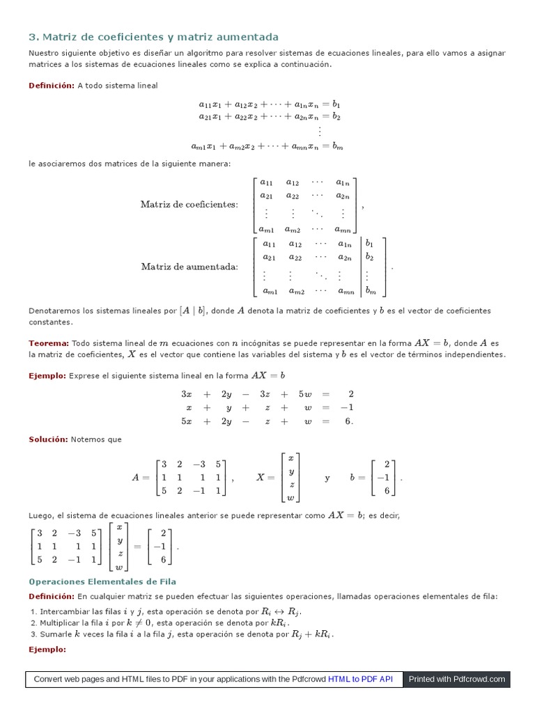 Matrices en Sistemas Lineales | PDF | Matriz (Matemáticas) | Sistema de ...
