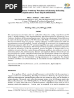 Utilization of Lexical Proficiency Worksheets in Enhancing The Reading Comprehension of Senior High School Student