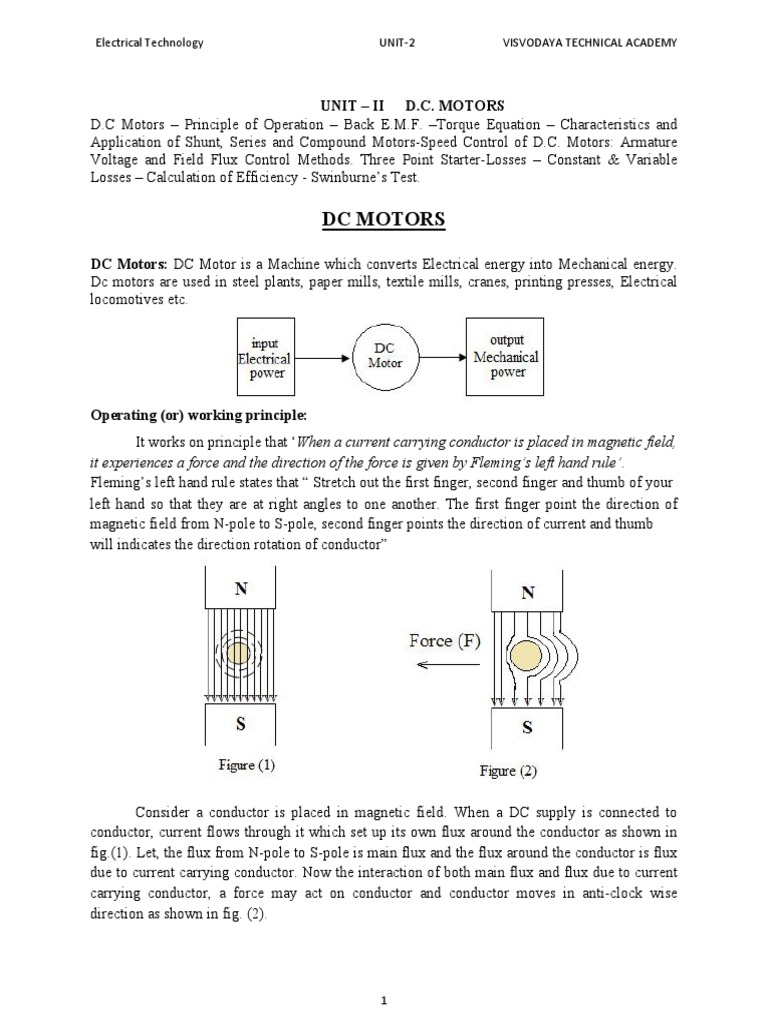 DC Motors: Unit - Ii D.C. Motors | PDF | Electric Motor | Direct Current