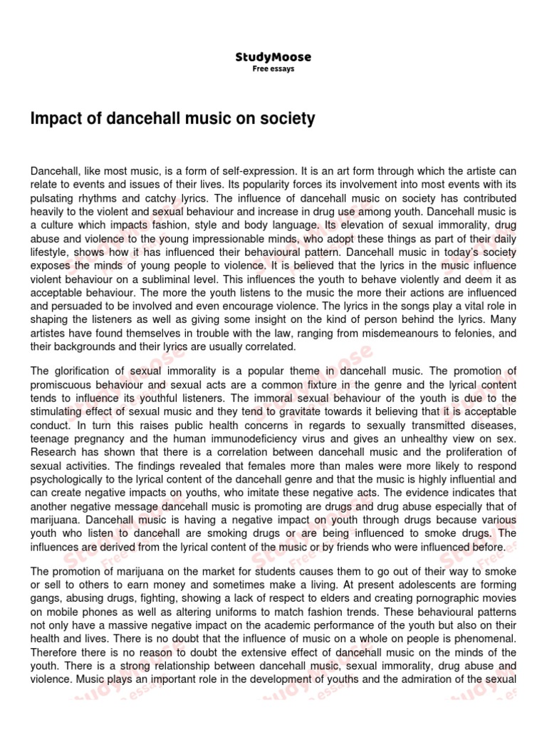 Impact of Dancehall Music On Society PDF Violence Youth(01)