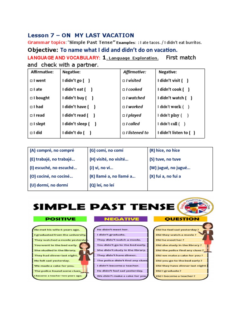Simple Past: My Last Vacation Activities | PDF | Syntax | Human ...