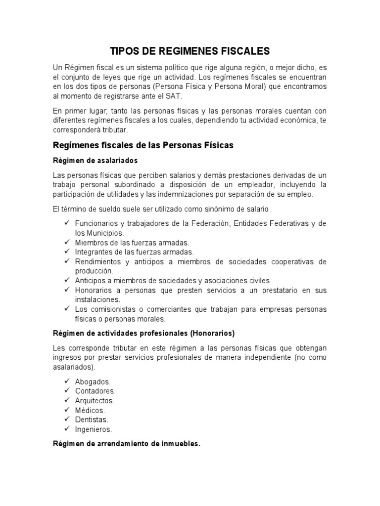 Tipos de Regimenes Fiscales | PDF | Salario | Business