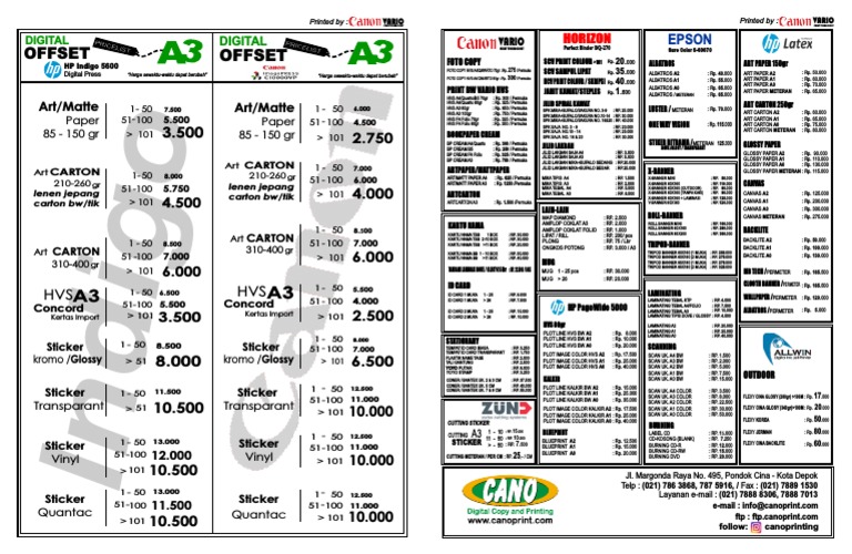 Price List Terbaru 2022 PDF Bookbinding Paper