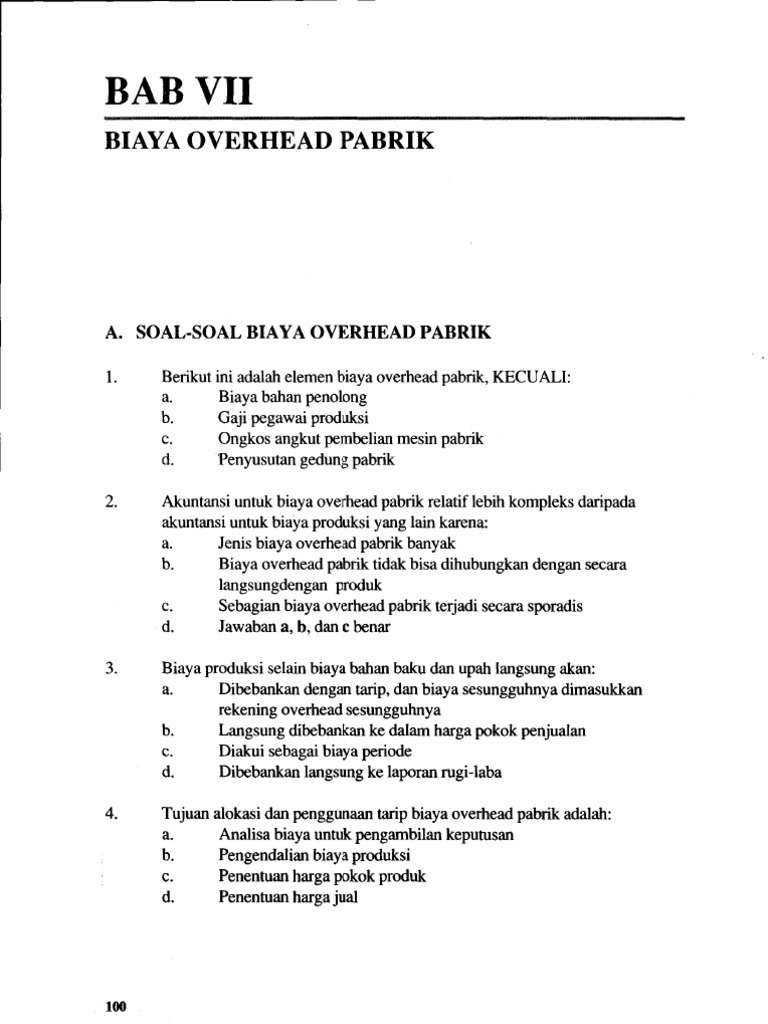 Contoh Soal Biaya Overhead Pabrik Contoh Soal Biaya