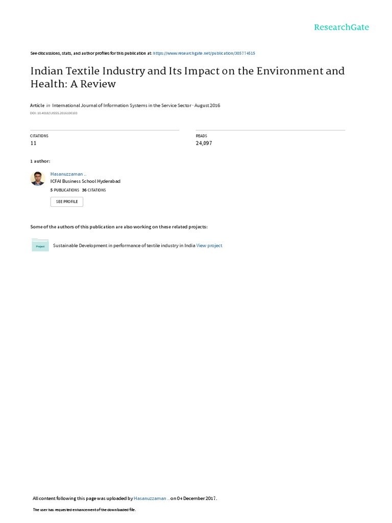 Indian Textile Industry and Its Impact On The Envi | PDF | Dye | Cotton