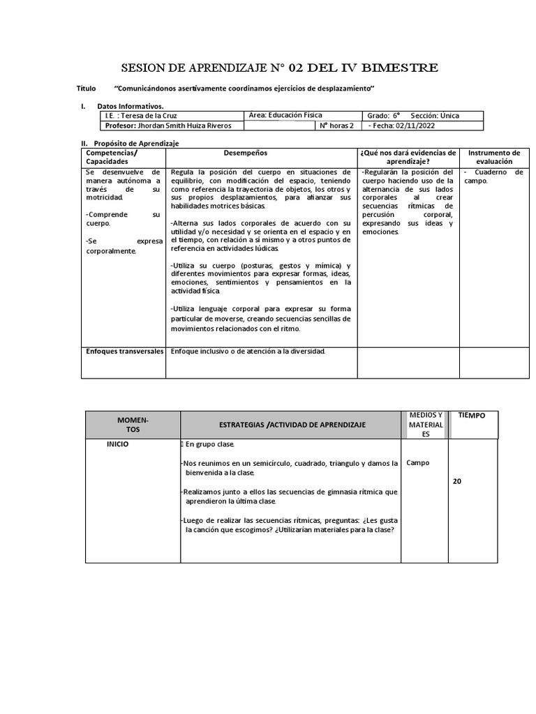 SESION DE APRENDIZAJE 6to Grado | PDF | Aprendizaje | Ritmo