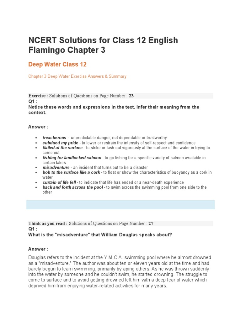 Deep Water English Pdf Experience Swimming