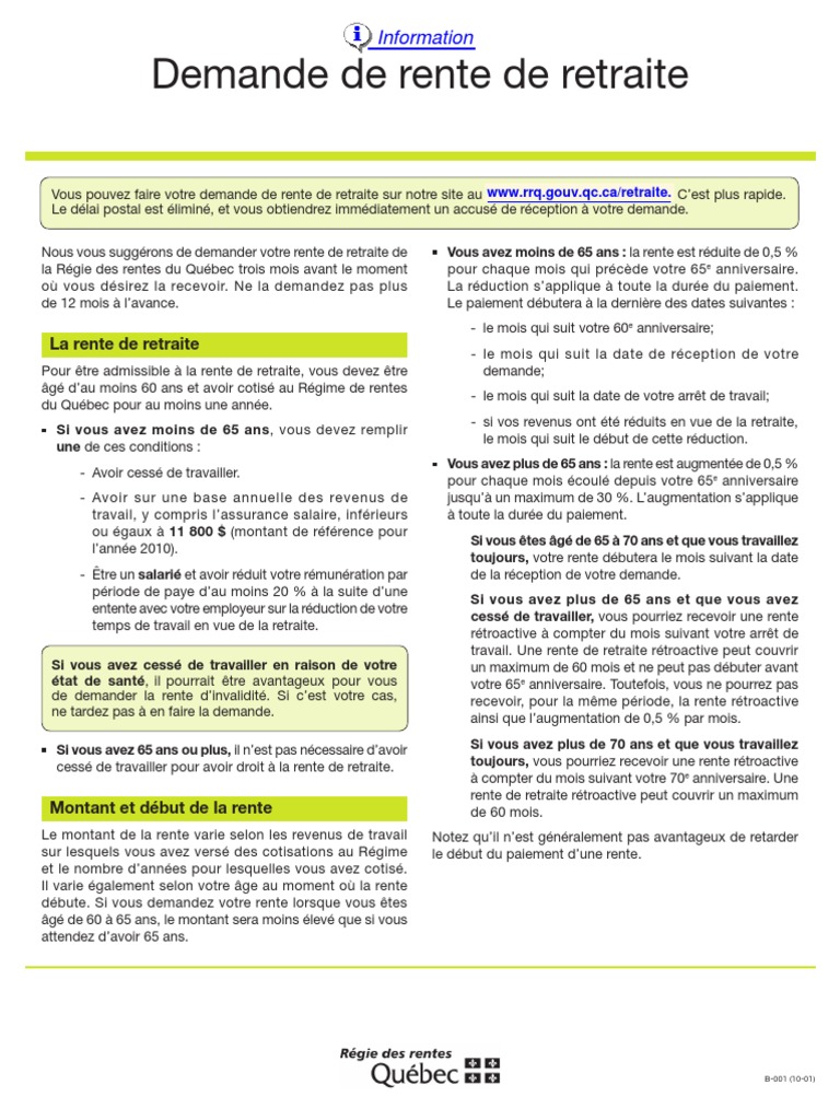 Demande de rente de retraite RRQ | PDF | Retraite | Salaires