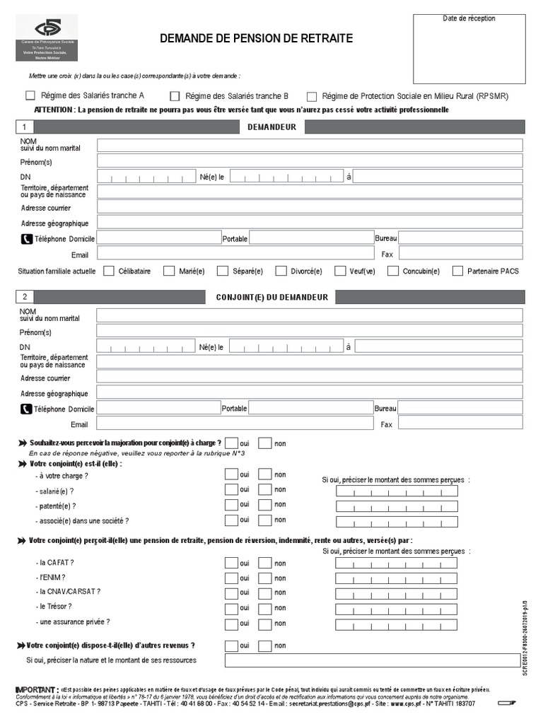 Demande de Pension de Retraite CPS 2025 | PDF | Retraite