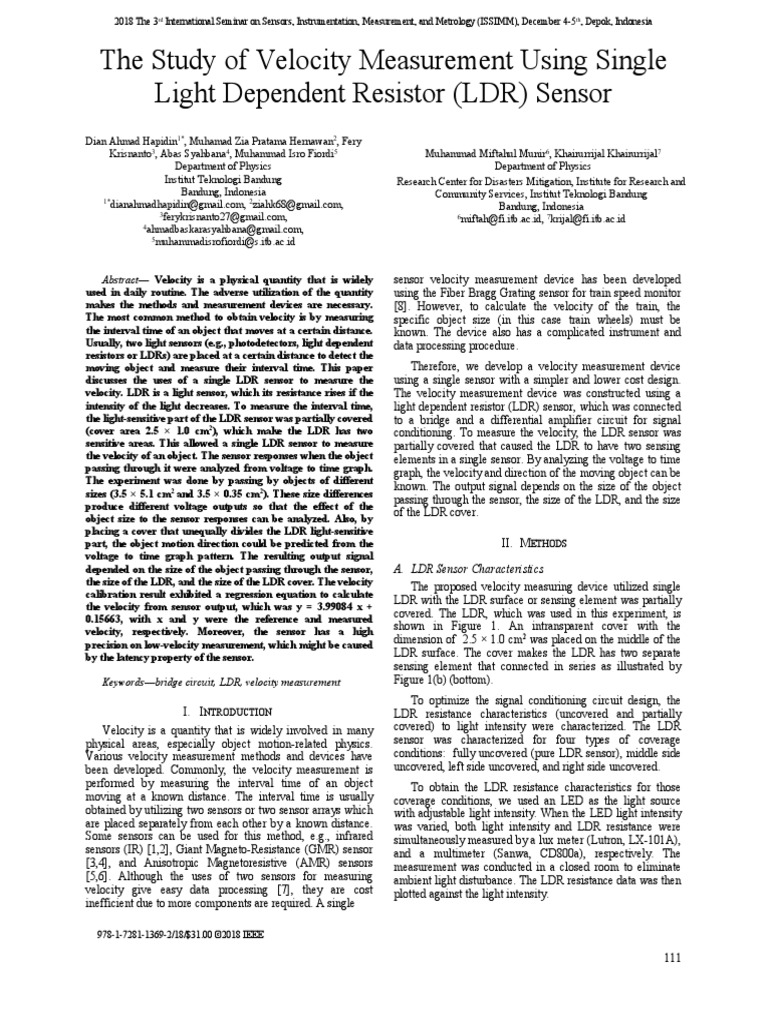 2018The Study of Velocity Measurement Using Single Light Dependent