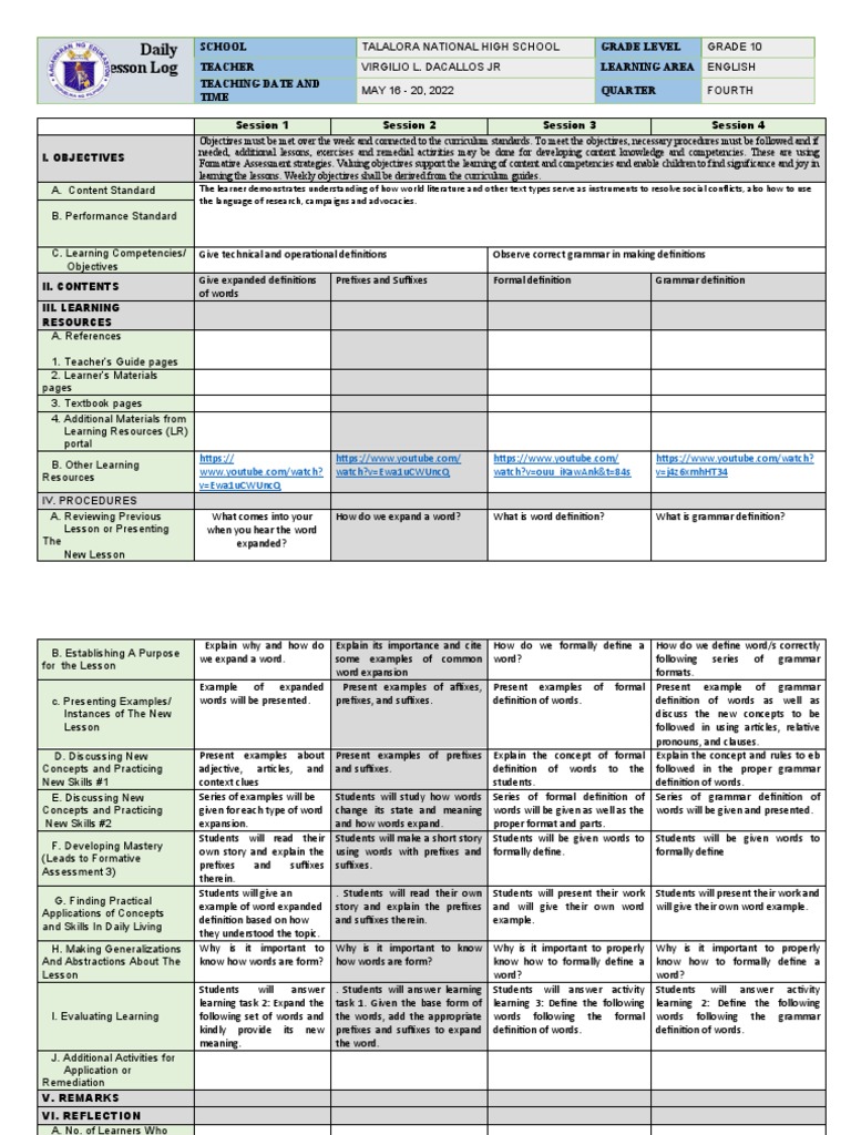 Lesson Log Teaching Grammar Concepts Through Word Expansion and