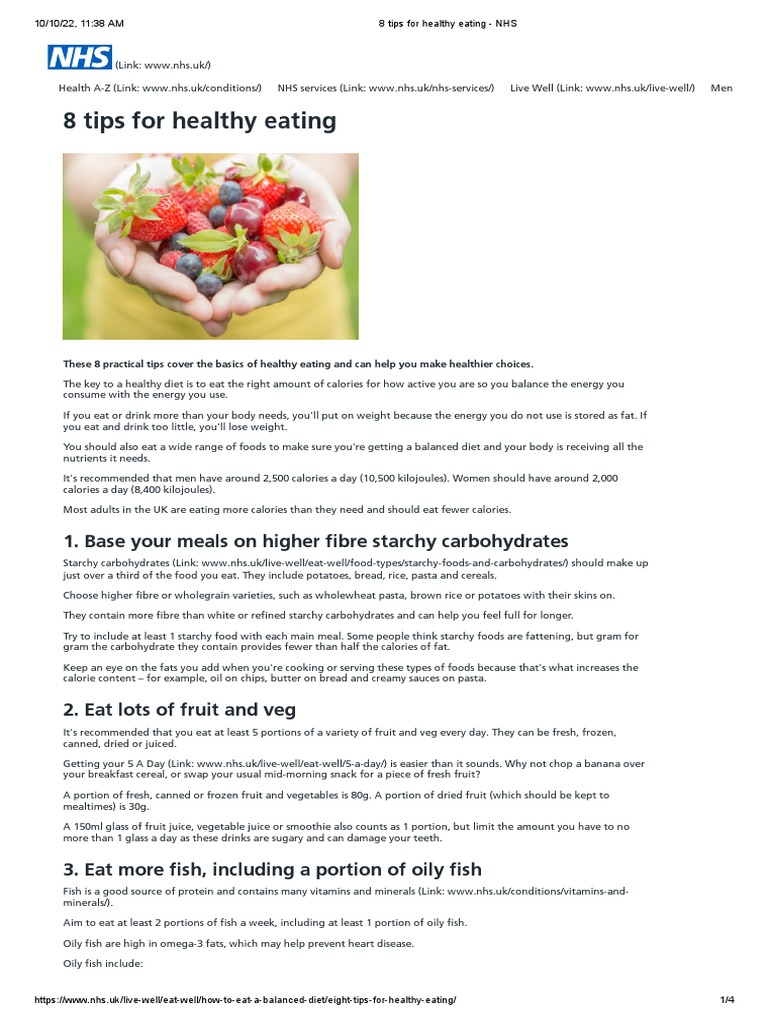 8 Tips For Healthy Eating - NHS | Download Free PDF | Healthy Diet ...