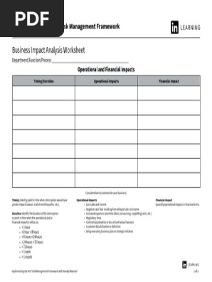 Business Impact Analysis Worksheet
