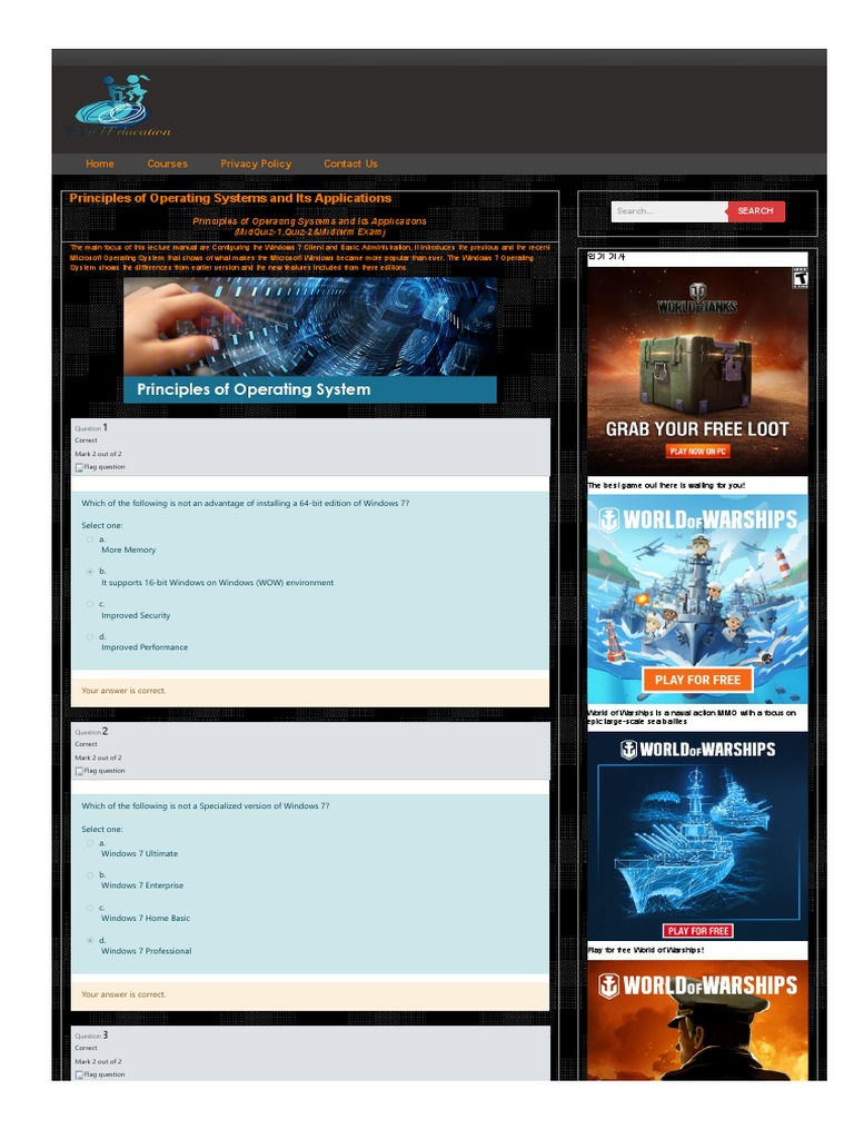 Principles of Operating Systems | PDF | Microsoft Windows | Windows 7
